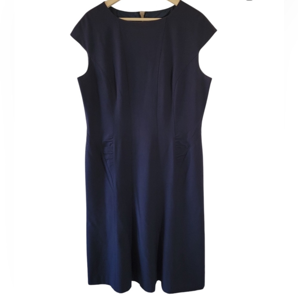 Anne Klein Navy Cap Sleeve Sheath Dress with Ruching Size 10P